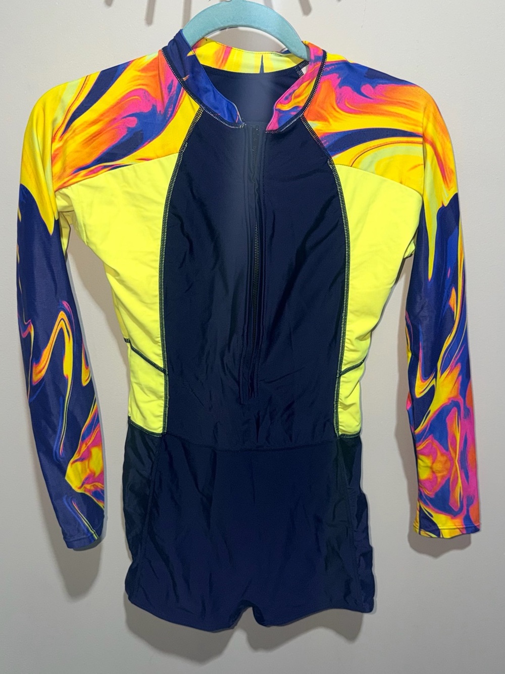 Amazon Women's One-Piece Long Sleeve Swimsuit in Navy, Yellow, Pink, Orange